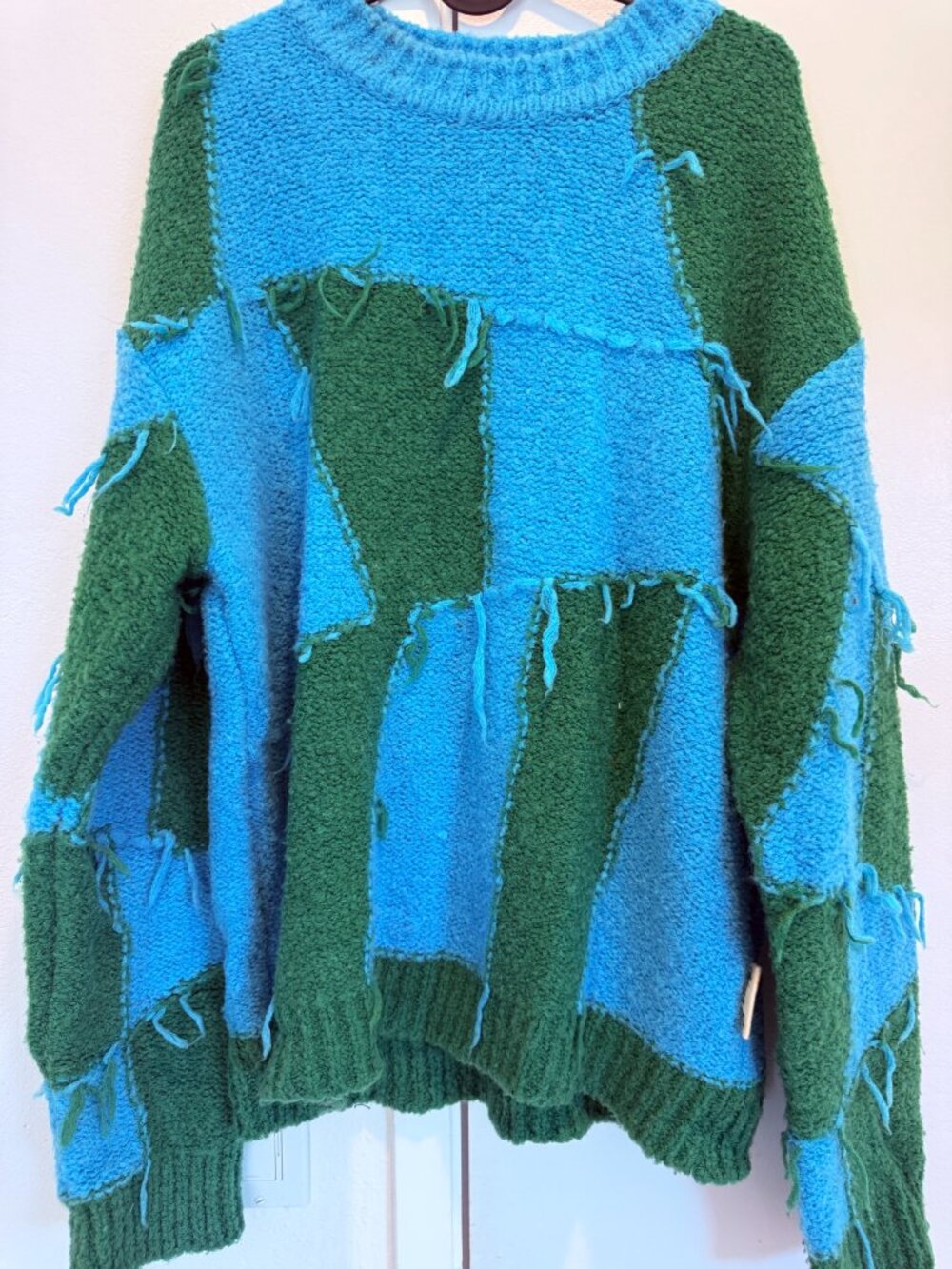 Andersson Bell Unisex Blue Green Check Patchwork Sweater Size L